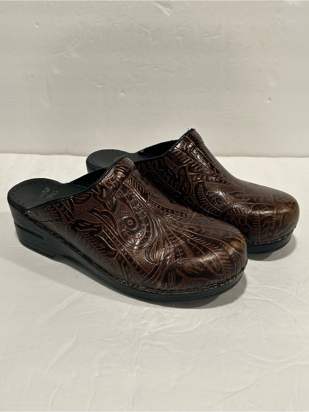 Dansko Leather Clogs Brown Floral Comfort Medical Women Sz 40 (Us 9.5-10)